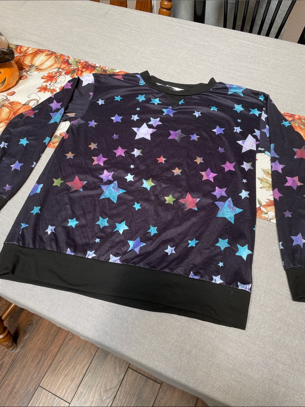 Ekouaer Soft Star Print Long Sleeve Lounge Top Black Multicolor, M